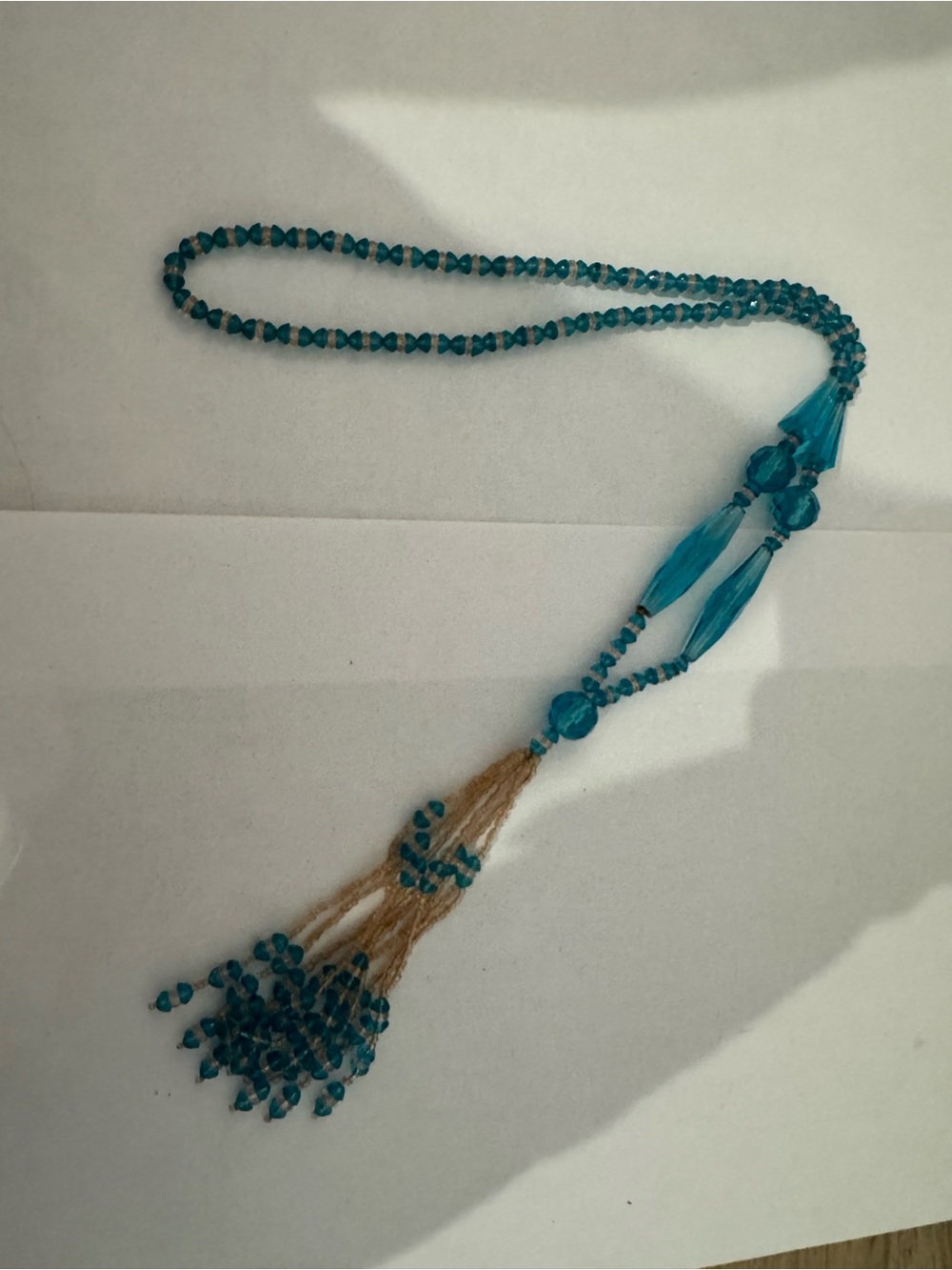 Vtg Teal Blue  Glass Necklace Beads Boho  Statement 18.5”